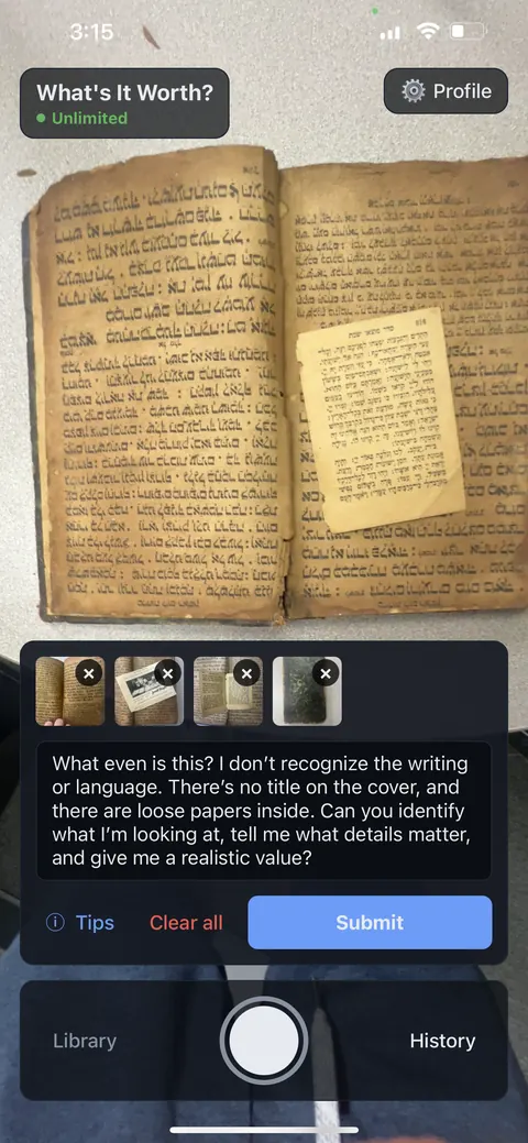 What's It Worth loaded with four photographs of the book and the question, what even is this, I don't recognize the writing or language