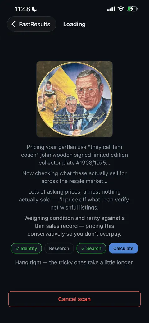 What's It Worth scanning a John Wooden Gartlan USA collector plate