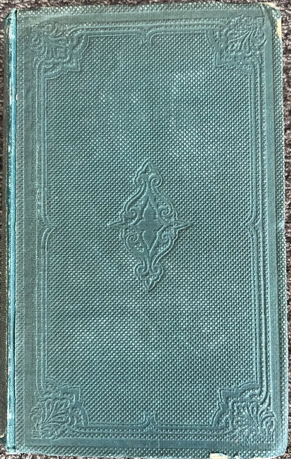 Green cloth cover of Prose Halieutics, or Ancient and Modern Fish Tattle, an 1854 Victorian book by Charles David Badham