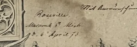 Handwritten line on the certificate reading Roseville, Macomb Co. Mich., 6 April 73