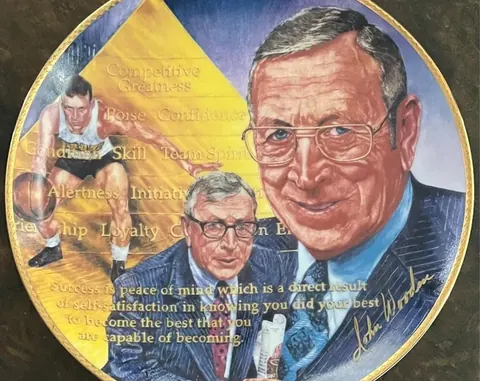 John Wooden signed collector plate, They Call Him Coach, 1989 Gartlan